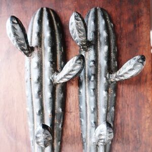 Cast Iron Black Metal Cactus Wall Hooks - Home Wall Decor - Pair
